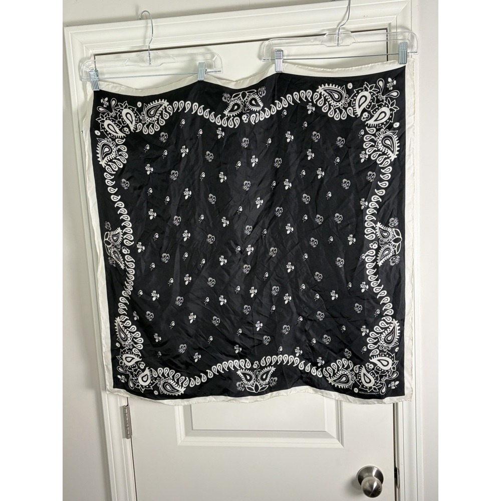 Rebecca Minkoff Scarf Pure Silk Black Paisley Bandanna Print pattern SZ 32"